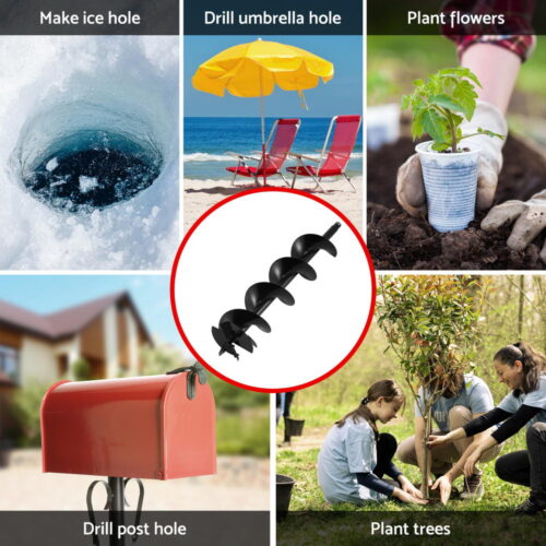 Giantz Post Hole Digger Auger Drill Bit Set 100mm 200mm 300mm Carbon Steel Black - Image 5